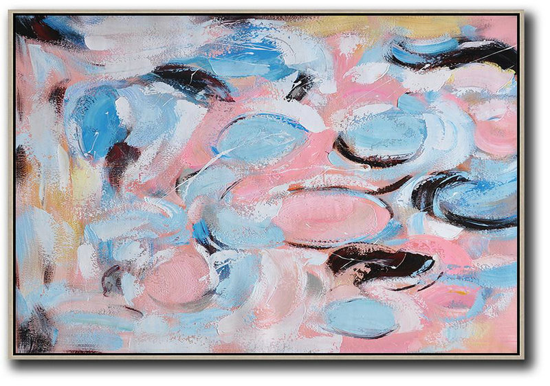 Extra Large Acrylic Painting On Canvas,Oversized Horizontal Contemporary Art,Living Room Wall Art,Blue,Pink,White,Black,Brown.etc